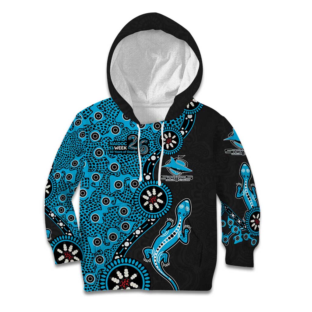 Cronulla-Sutherland Sharks NAIDOC Week 2026 Kid Hoodie Aboriginal Lizard Dot Painting - 50 Years of Deadly