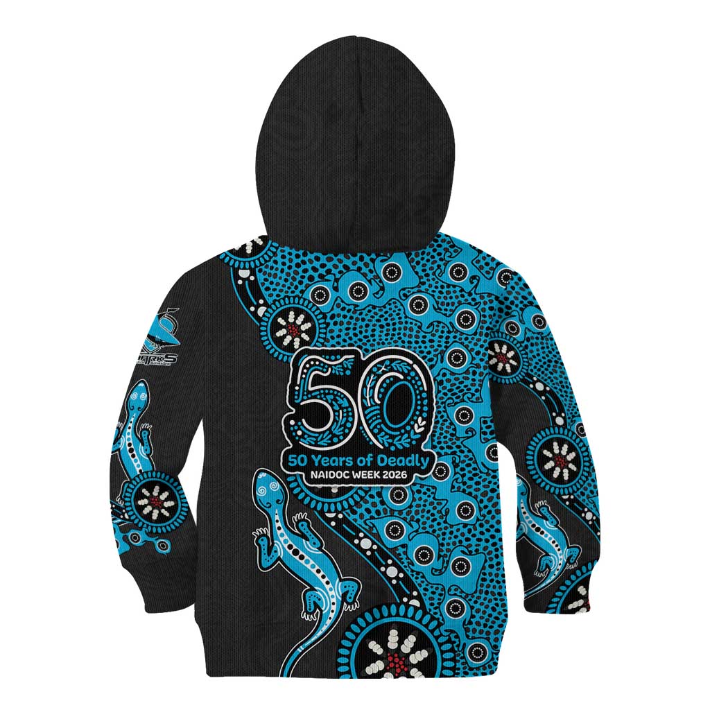 Cronulla-Sutherland Sharks NAIDOC Week 2026 Kid Hoodie Aboriginal Lizard Dot Painting - 50 Years of Deadly