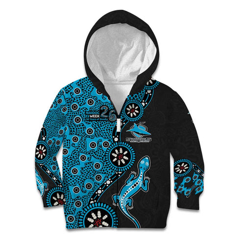 Cronulla-Sutherland Sharks NAIDOC Week 2026 Kid Hoodie Aboriginal Lizard Dot Painting - 50 Years of Deadly