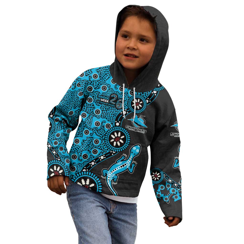 Cronulla-Sutherland Sharks NAIDOC Week 2026 Kid Hoodie Aboriginal Lizard Dot Painting - 50 Years of Deadly