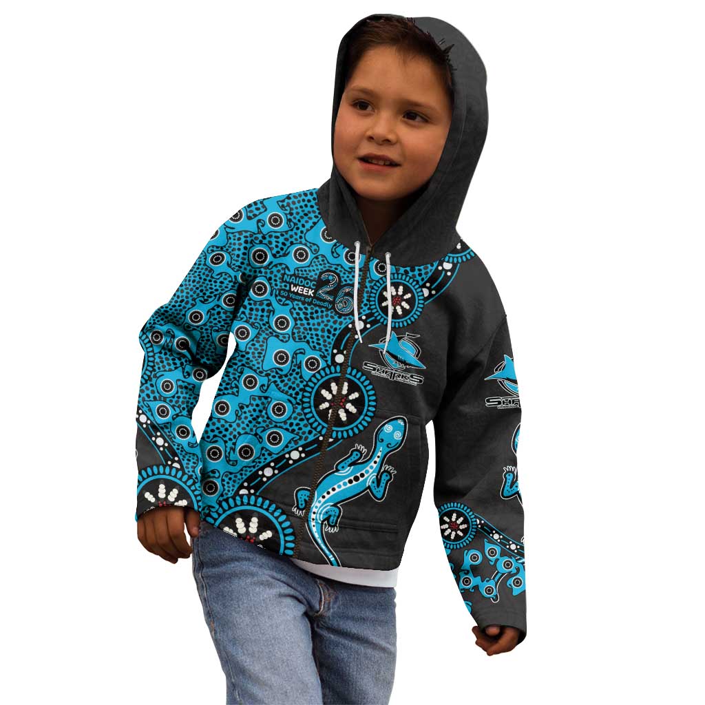 Cronulla-Sutherland Sharks NAIDOC Week 2026 Kid Hoodie Aboriginal Lizard Dot Painting - 50 Years of Deadly