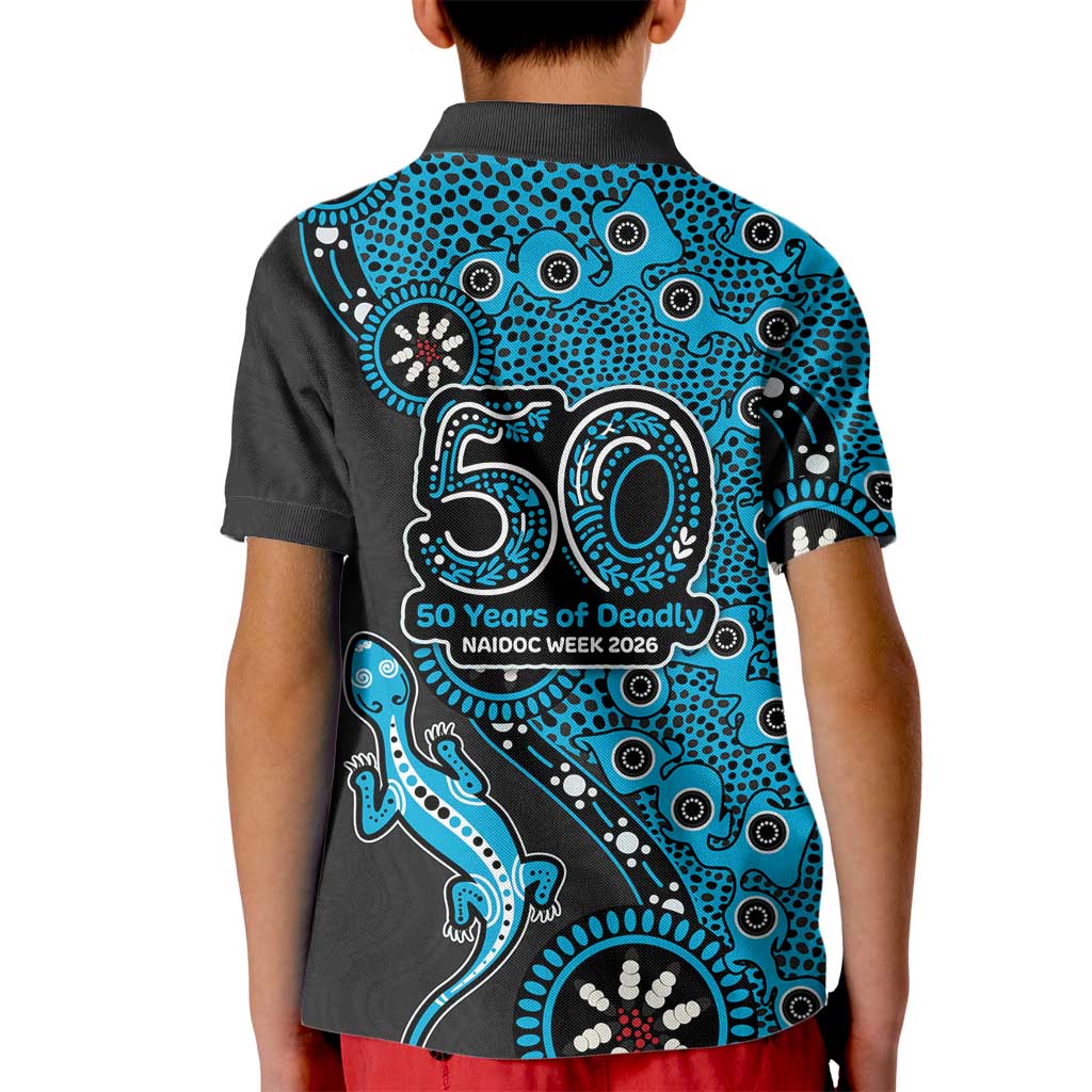 Cronulla-Sutherland Sharks NAIDOC Week 2026 Kid Polo Shirt Aboriginal Lizard Dot Painting - 50 Years of Deadly