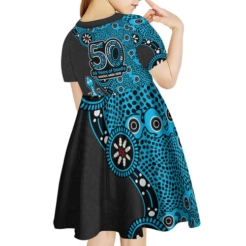 Cronulla-Sutherland Sharks NAIDOC Week 2026 Kid Short Sleeve Dress Aboriginal Lizard Dot Painting - 50 Years of Deadly