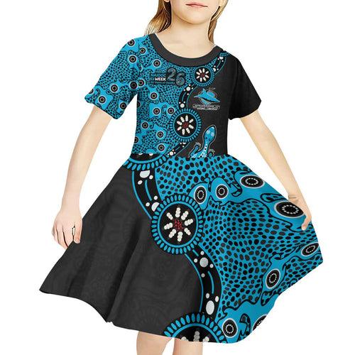 Cronulla-Sutherland Sharks NAIDOC Week 2026 Kid Short Sleeve Dress Aboriginal Lizard Dot Painting - 50 Years of Deadly