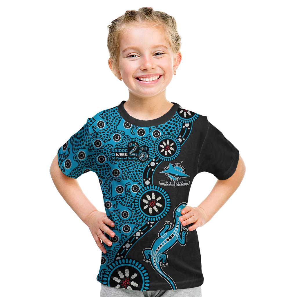 Cronulla-Sutherland Sharks NAIDOC Week 2026 Kid T Shirt Aboriginal Lizard Dot Painting - 50 Years of Deadly
