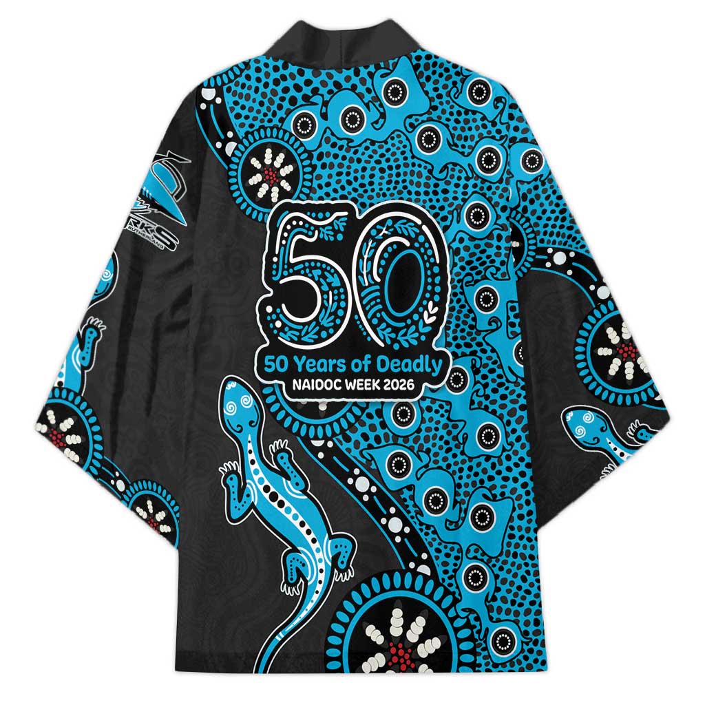 Cronulla-Sutherland Sharks NAIDOC Week 2026 Kimono Aboriginal Lizard Dot Painting - 50 Years of Deadly