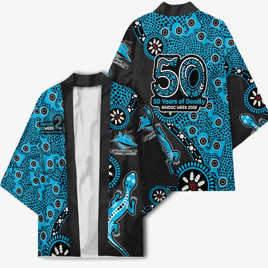 Cronulla-Sutherland Sharks NAIDOC Week 2026 Kimono Aboriginal Lizard Dot Painting - 50 Years of Deadly