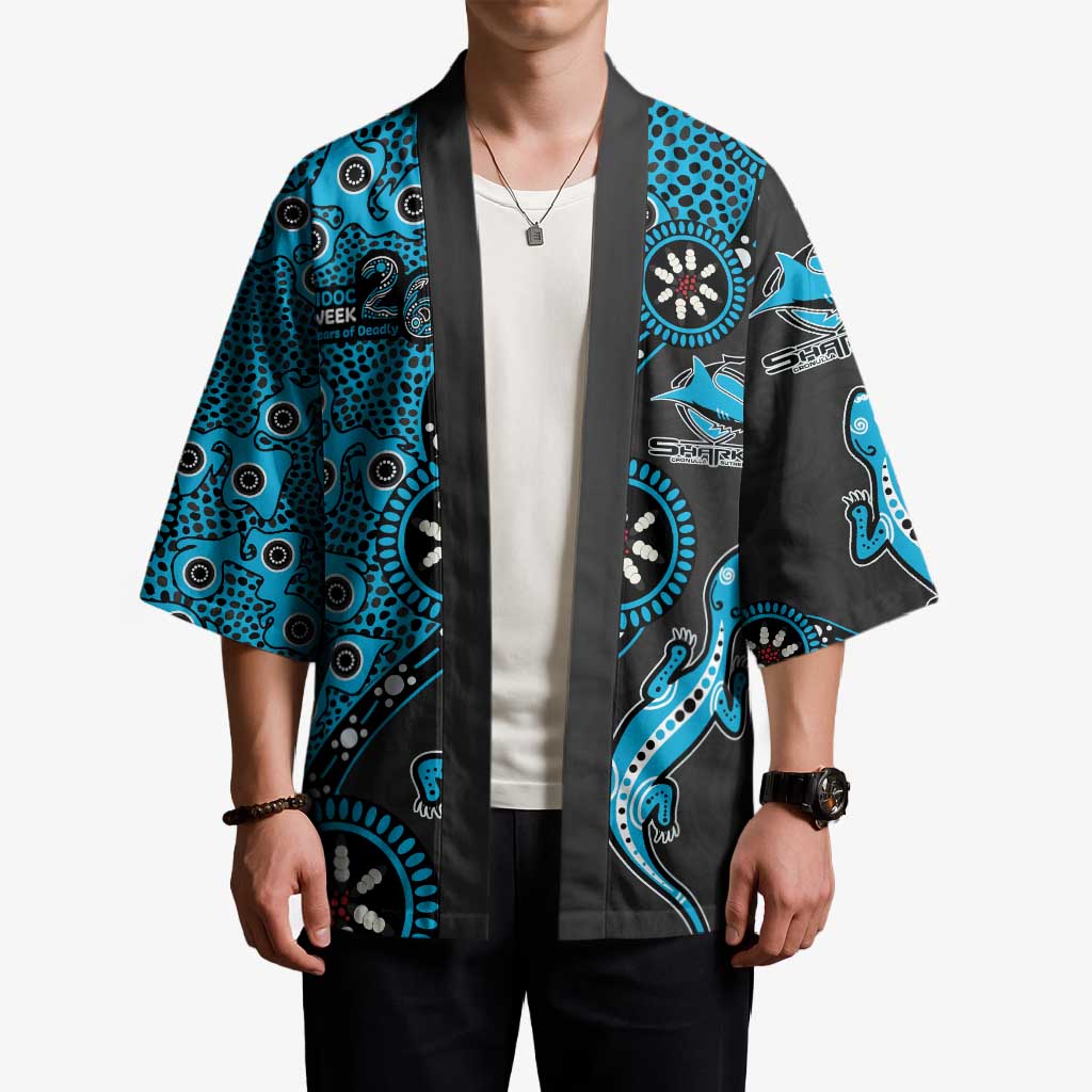 Cronulla-Sutherland Sharks NAIDOC Week 2026 Kimono Aboriginal Lizard Dot Painting - 50 Years of Deadly