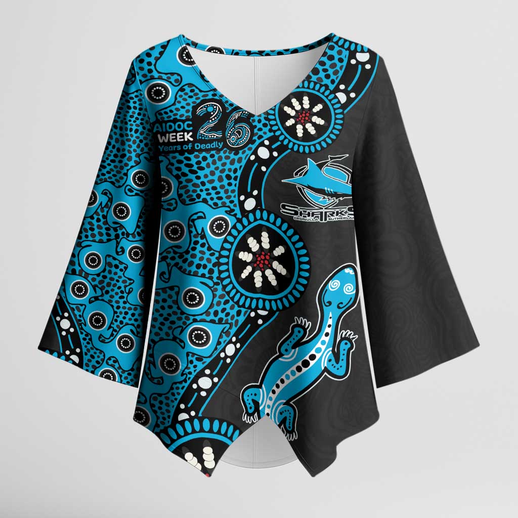 Cronulla-Sutherland Sharks NAIDOC Week 2026 Kimono Sleeve Blouse Aboriginal Lizard Dot Painting - 50 Years of Deadly