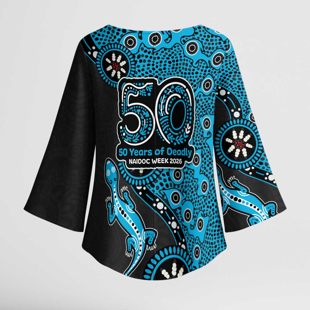 Cronulla-Sutherland Sharks NAIDOC Week 2026 Kimono Sleeve Blouse Aboriginal Lizard Dot Painting - 50 Years of Deadly