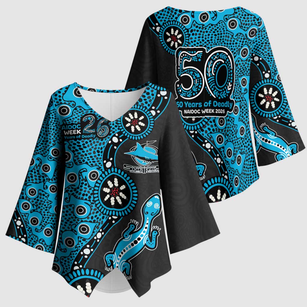 Cronulla-Sutherland Sharks NAIDOC Week 2026 Kimono Sleeve Blouse Aboriginal Lizard Dot Painting - 50 Years of Deadly
