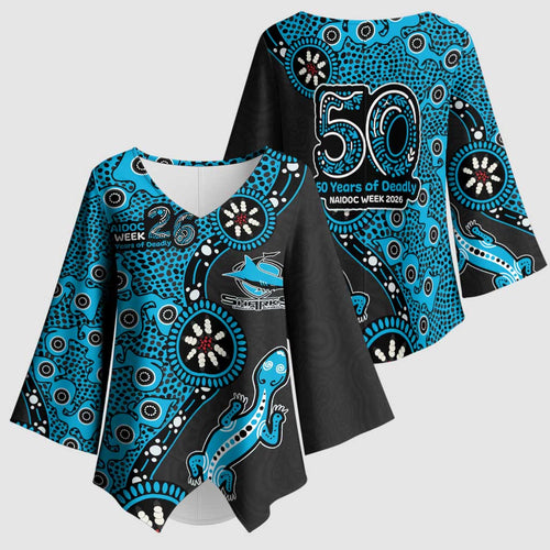 Cronulla-Sutherland Sharks NAIDOC Week 2026 Kimono Sleeve Blouse Aboriginal Lizard Dot Painting - 50 Years of Deadly