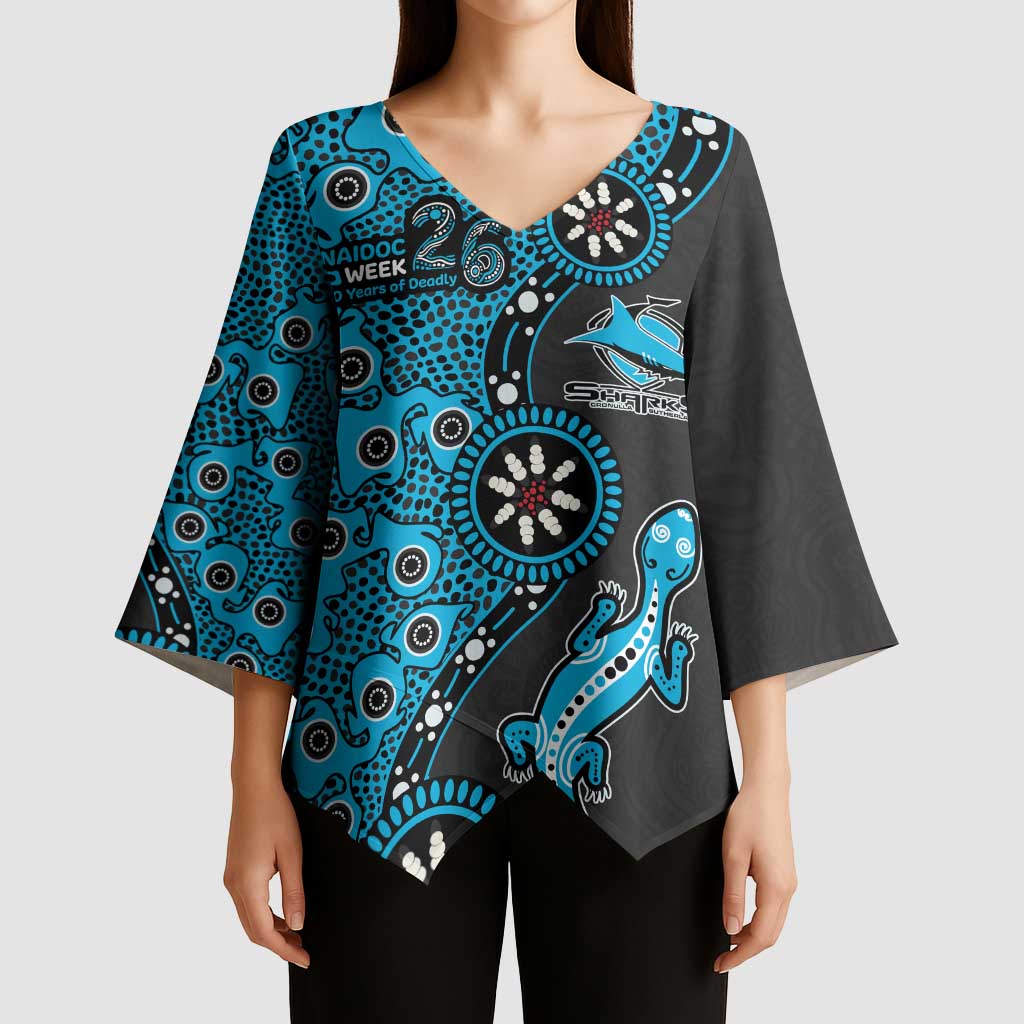 Cronulla-Sutherland Sharks NAIDOC Week 2026 Kimono Sleeve Blouse Aboriginal Lizard Dot Painting - 50 Years of Deadly
