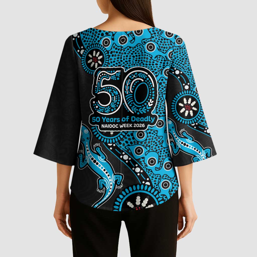 Cronulla-Sutherland Sharks NAIDOC Week 2026 Kimono Sleeve Blouse Aboriginal Lizard Dot Painting - 50 Years of Deadly