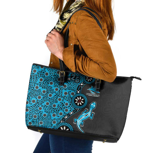 Cronulla-Sutherland Sharks NAIDOC Week 2026 Leather Tote Bag Aboriginal Lizard Dot Painting - 50 Years of Deadly
