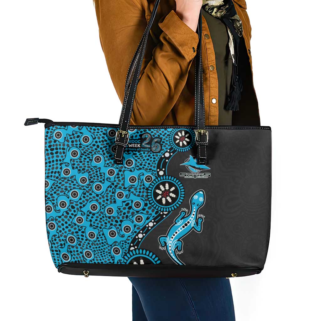 Cronulla-Sutherland Sharks NAIDOC Week 2026 Leather Tote Bag Aboriginal Lizard Dot Painting - 50 Years of Deadly