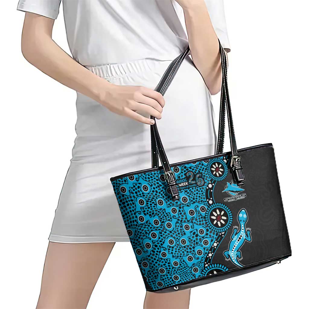 Cronulla-Sutherland Sharks NAIDOC Week 2026 Leather Tote Bag Aboriginal Lizard Dot Painting - 50 Years of Deadly