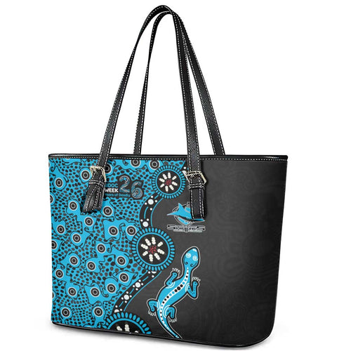 Cronulla-Sutherland Sharks NAIDOC Week 2026 Leather Tote Bag Aboriginal Lizard Dot Painting - 50 Years of Deadly