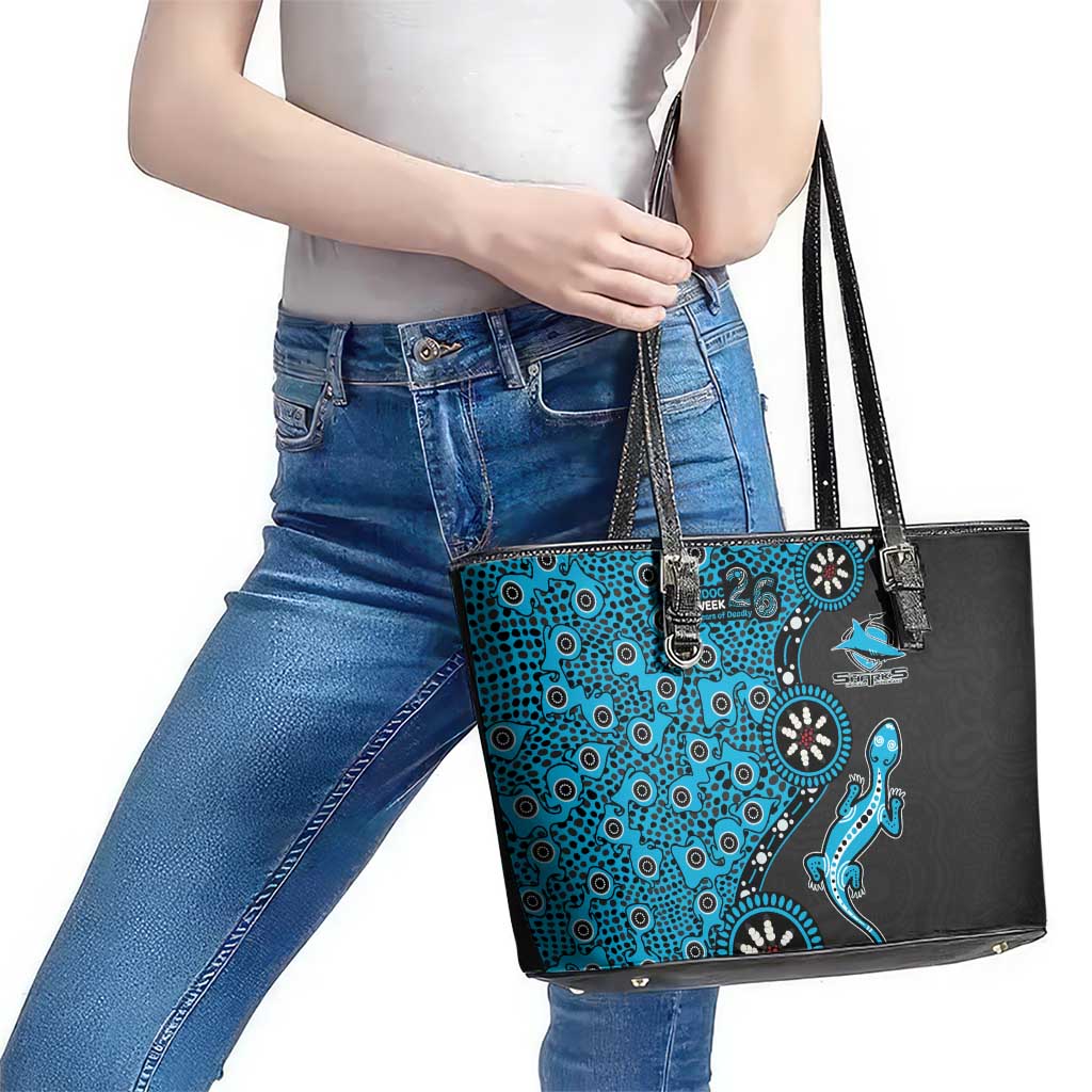Cronulla-Sutherland Sharks NAIDOC Week 2026 Leather Tote Bag Aboriginal Lizard Dot Painting - 50 Years of Deadly
