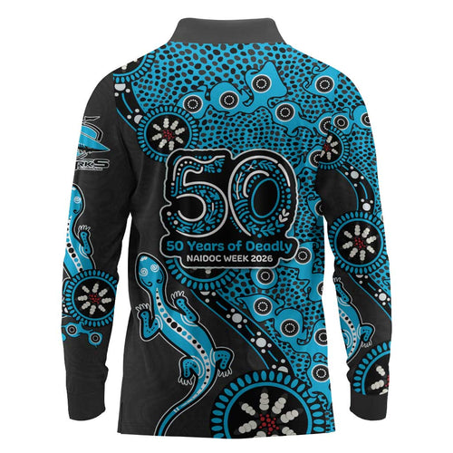 Cronulla-Sutherland Sharks NAIDOC Week 2026 Long Sleeve Polo Shirt Aboriginal Lizard Dot Painting - 50 Years of Deadly