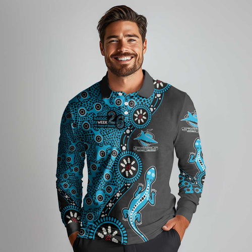 Cronulla-Sutherland Sharks NAIDOC Week 2026 Long Sleeve Polo Shirt Aboriginal Lizard Dot Painting - 50 Years of Deadly