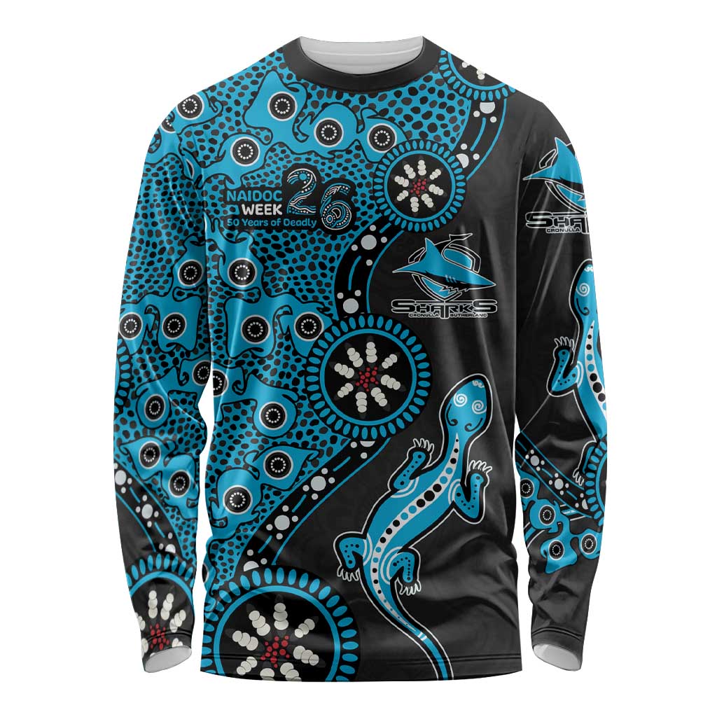 Cronulla-Sutherland Sharks NAIDOC Week 2026 Long Sleeve Shirt Aboriginal Lizard Dot Painting - 50 Years of Deadly