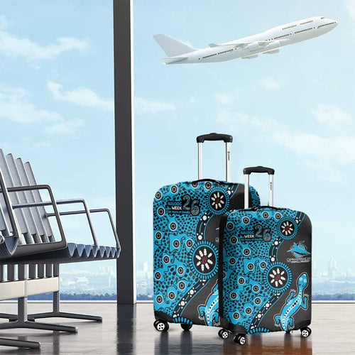 Cronulla-Sutherland Sharks NAIDOC Week 2026 Luggage Cover Aboriginal Lizard Dot Painting - 50 Years of Deadly