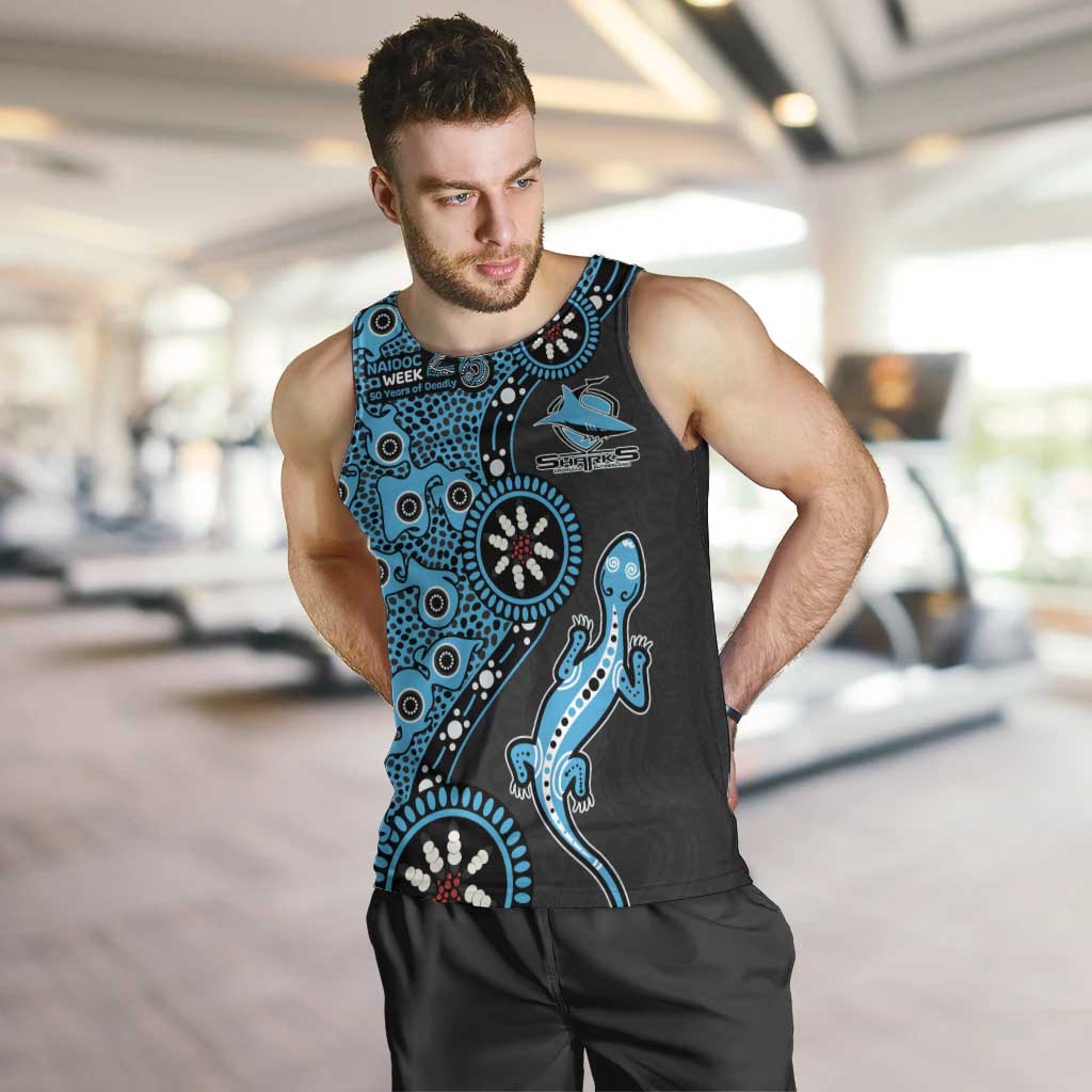 Cronulla-Sutherland Sharks NAIDOC Week 2026 Men Tank Top Aboriginal Lizard Dot Painting - 50 Years of Deadly