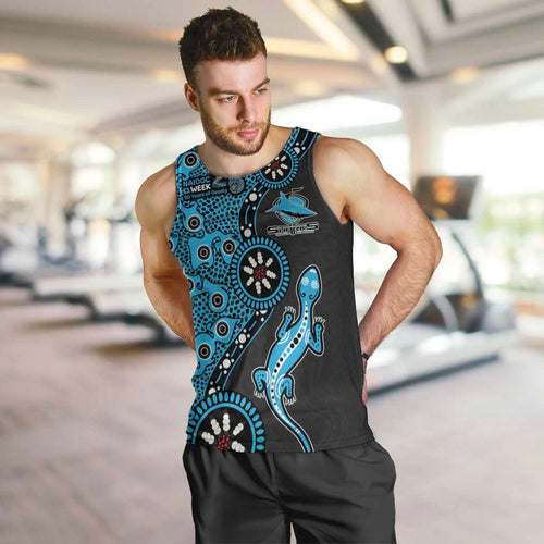 Cronulla-Sutherland Sharks NAIDOC Week 2026 Men Tank Top Aboriginal Lizard Dot Painting - 50 Years of Deadly