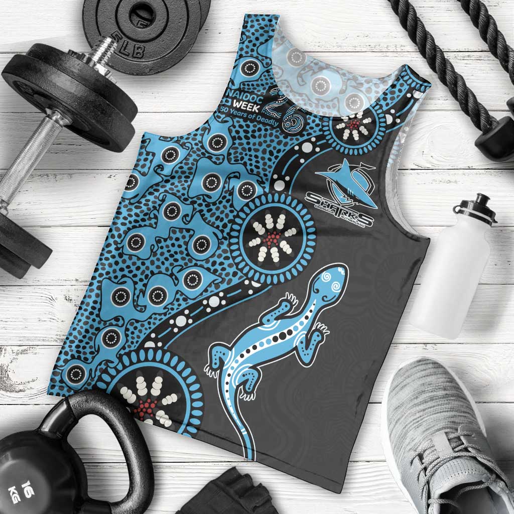 Cronulla-Sutherland Sharks NAIDOC Week 2026 Men Tank Top Aboriginal Lizard Dot Painting - 50 Years of Deadly