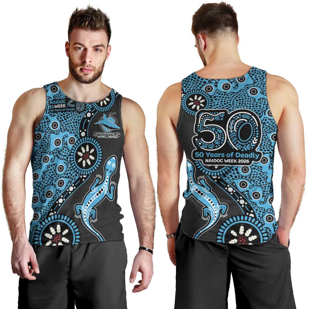 Cronulla-Sutherland Sharks NAIDOC Week 2026 Men Tank Top Aboriginal Lizard Dot Painting - 50 Years of Deadly