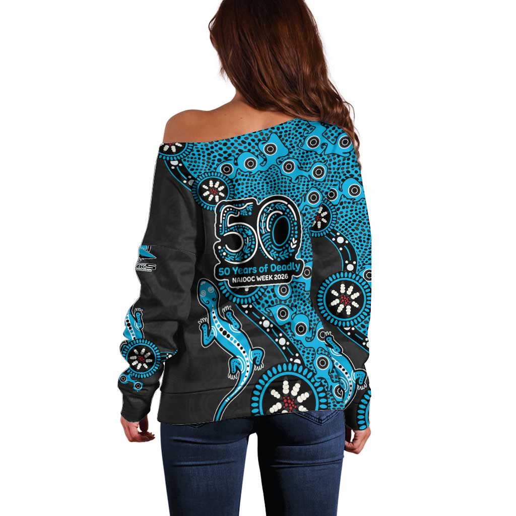 Cronulla-Sutherland Sharks NAIDOC Week 2026 Off Shoulder Sweater Aboriginal Lizard Dot Painting - 50 Years of Deadly