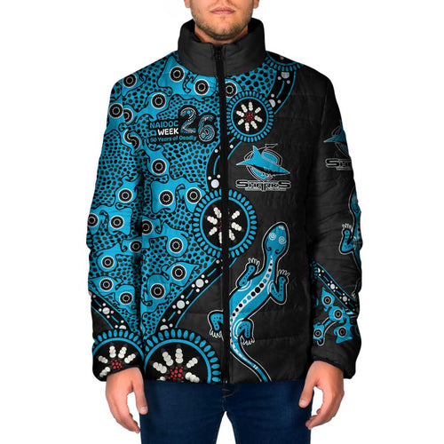 Cronulla-Sutherland Sharks NAIDOC Week 2026 Padded Jacket Aboriginal Lizard Dot Painting - 50 Years of Deadly