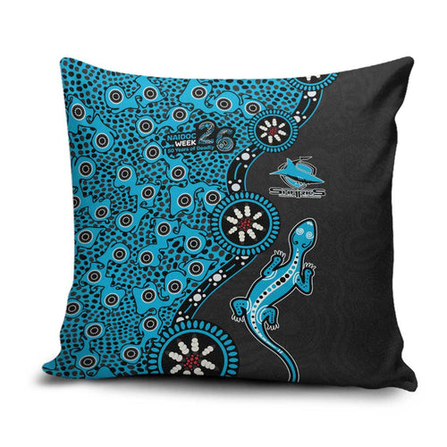 Cronulla-Sutherland Sharks NAIDOC Week 2026 Pillow Cover Aboriginal Lizard Dot Painting - 50 Years of Deadly