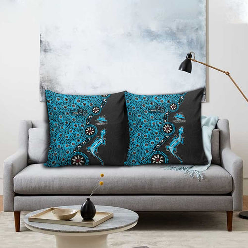Cronulla-Sutherland Sharks NAIDOC Week 2026 Pillow Cover Aboriginal Lizard Dot Painting - 50 Years of Deadly