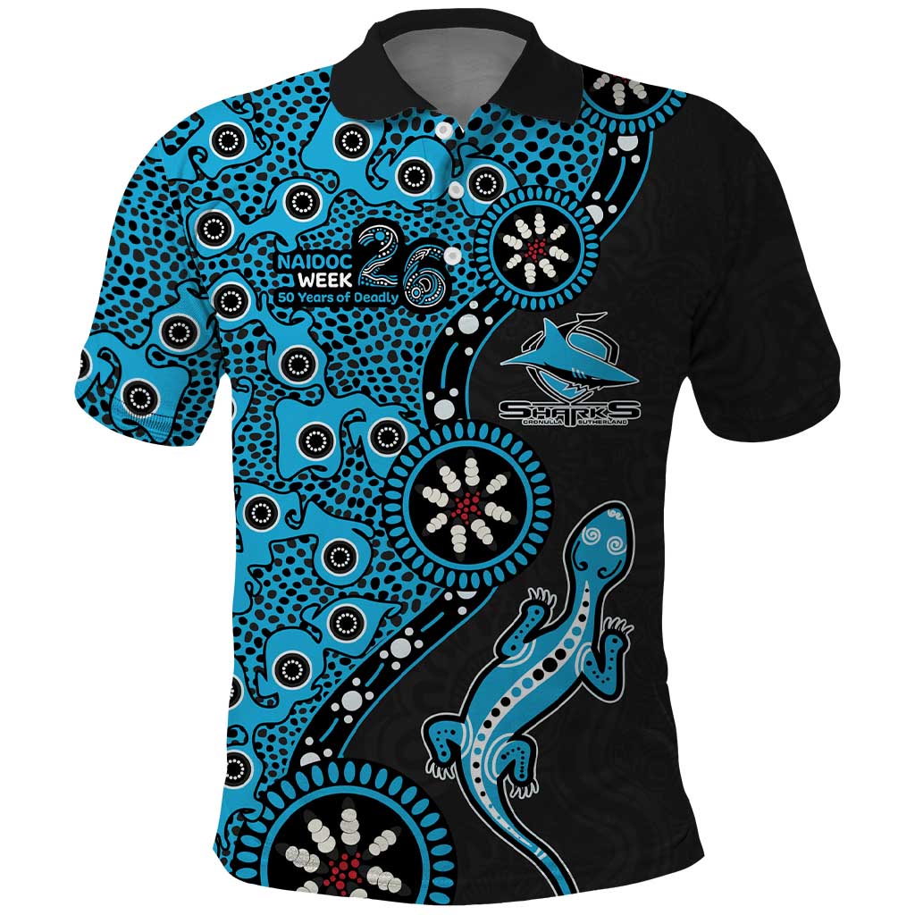 Cronulla-Sutherland Sharks NAIDOC Week 2026 Polo Shirt Aboriginal Lizard Dot Painting - 50 Years of Deadly