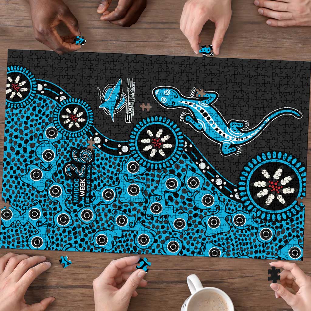 Cronulla-Sutherland Sharks NAIDOC Week 2026 Puzzle Aboriginal Lizard Dot Painting - 50 Years of Deadly