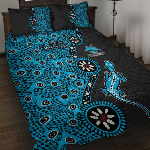 Cronulla-Sutherland Sharks NAIDOC Week 2026 Quilt Bed Set Aboriginal Lizard Dot Painting - 50 Years of Deadly