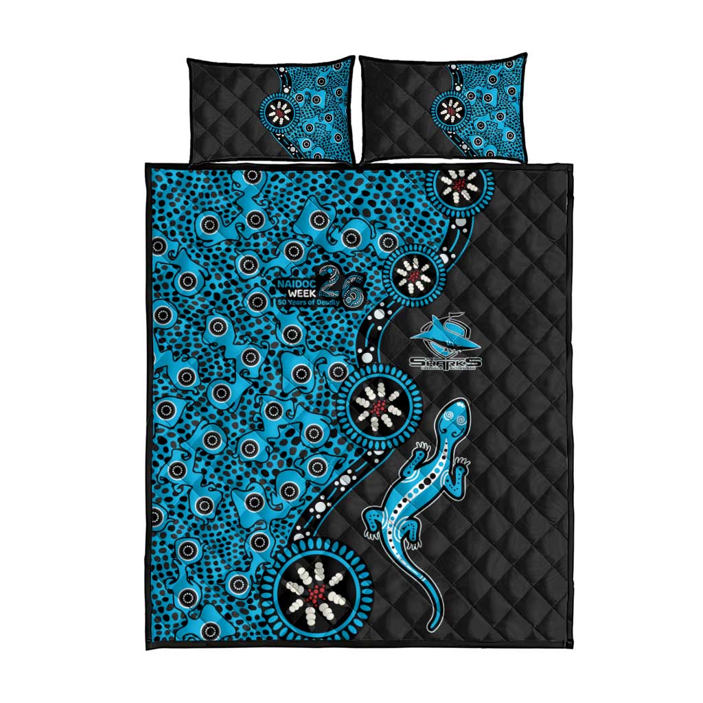 Cronulla-Sutherland Sharks NAIDOC Week 2026 Quilt Bed Set Aboriginal Lizard Dot Painting - 50 Years of Deadly