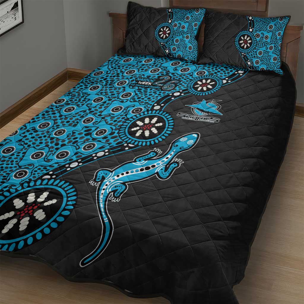 Cronulla-Sutherland Sharks NAIDOC Week 2026 Quilt Bed Set Aboriginal Lizard Dot Painting - 50 Years of Deadly