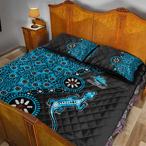 Cronulla-Sutherland Sharks NAIDOC Week 2026 Quilt Bed Set Aboriginal Lizard Dot Painting - 50 Years of Deadly