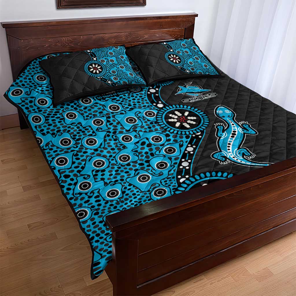 Cronulla-Sutherland Sharks NAIDOC Week 2026 Quilt Bed Set Aboriginal Lizard Dot Painting - 50 Years of Deadly