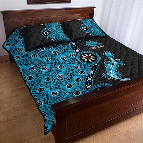 Cronulla-Sutherland Sharks NAIDOC Week 2026 Quilt Bed Set Aboriginal Lizard Dot Painting - 50 Years of Deadly