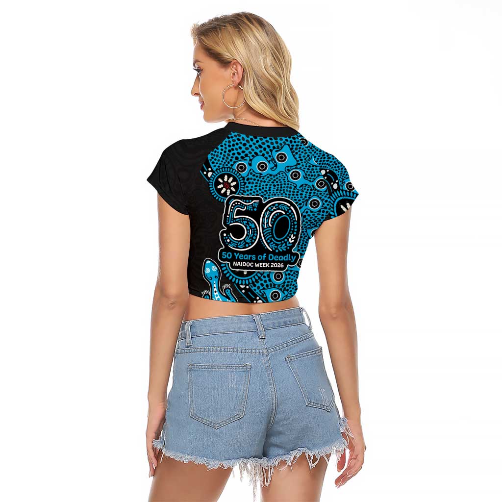 Cronulla-Sutherland Sharks NAIDOC Week 2026 Raglan Cropped T Shirt Aboriginal Lizard Dot Painting - 50 Years of Deadly