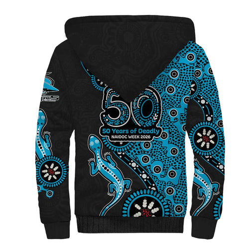 Cronulla-Sutherland Sharks NAIDOC Week 2026 Sherpa Hoodie Aboriginal Lizard Dot Painting - 50 Years of Deadly