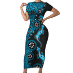 Cronulla-Sutherland Sharks NAIDOC Week 2026 Short Sleeve Bodycon Dress Aboriginal Lizard Dot Painting - 50 Years of Deadly