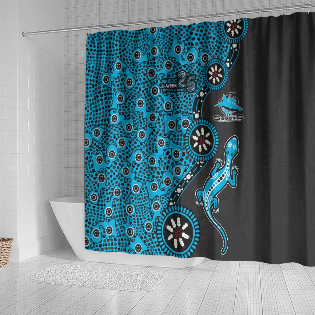 Cronulla-Sutherland Sharks NAIDOC Week 2026 Shower Curtain Aboriginal Lizard Dot Painting - 50 Years of Deadly