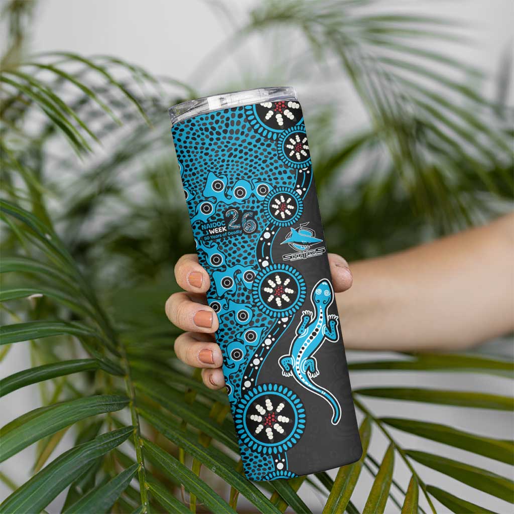 Cronulla-Sutherland Sharks NAIDOC Week 2026 Skinny Tumbler Aboriginal Lizard Dot Painting - 50 Years of Deadly