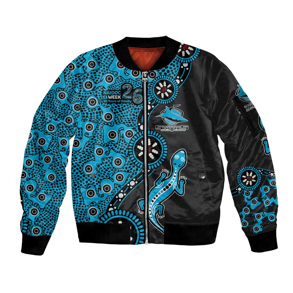 Cronulla-Sutherland Sharks NAIDOC Week 2026 Sleeve Zip Bomber Jacket Aboriginal Lizard Dot Painting - 50 Years of Deadly