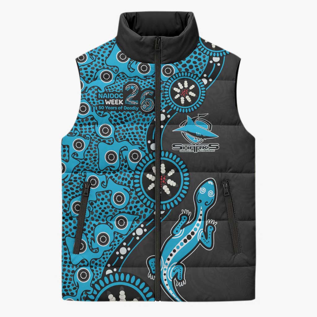 Cronulla-Sutherland Sharks NAIDOC Week 2026 Sleeveless Puffer Jacket Aboriginal Lizard Dot Painting - 50 Years of Deadly